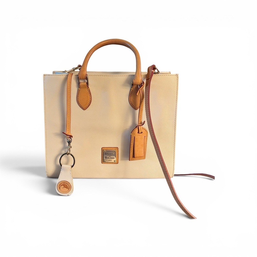 Dooney & Bourke Saffiano Leather Satchel Cream White Tan  Authentic Handbag COA - Picture 3 of 9